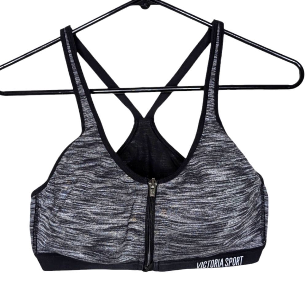 Victoria Sport Knockout Front Close Gray Black Sports Bra Estimated Size 34C